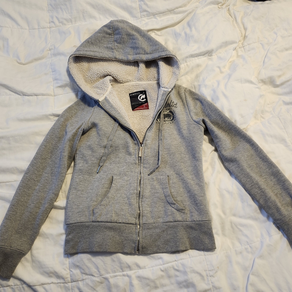 Ecko Unlimited Cream Sherpa Hoodie with Bedazzled Logo
